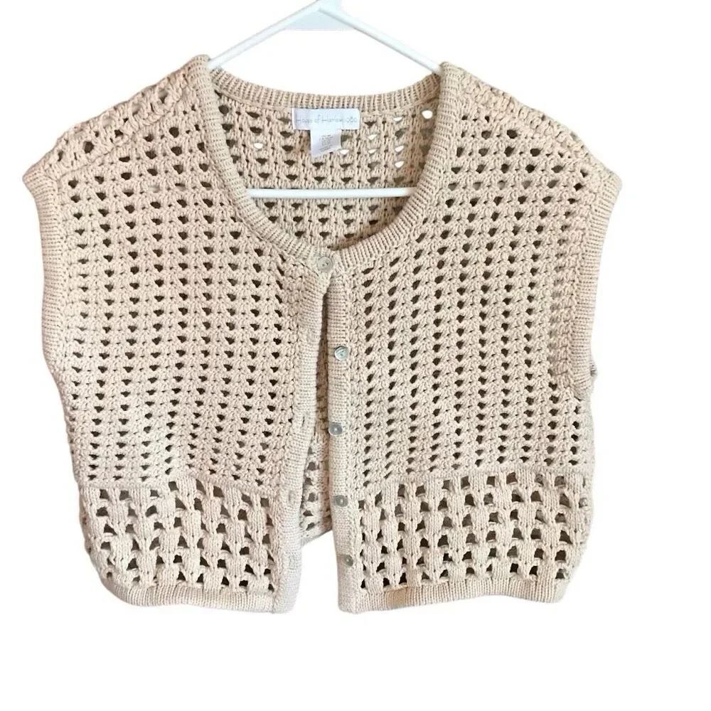 House of Harlow 1960 crochet vest button front boho beige sweater vest Size M